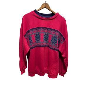 Vintage embroidered crewneck sweatshirt snowflake Sheridan Square pink blue 90s